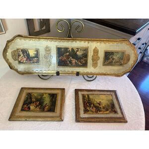 Vintage Italian Florentine Giltwood Wall Plaques – Set of 3 – Romantic Scenes